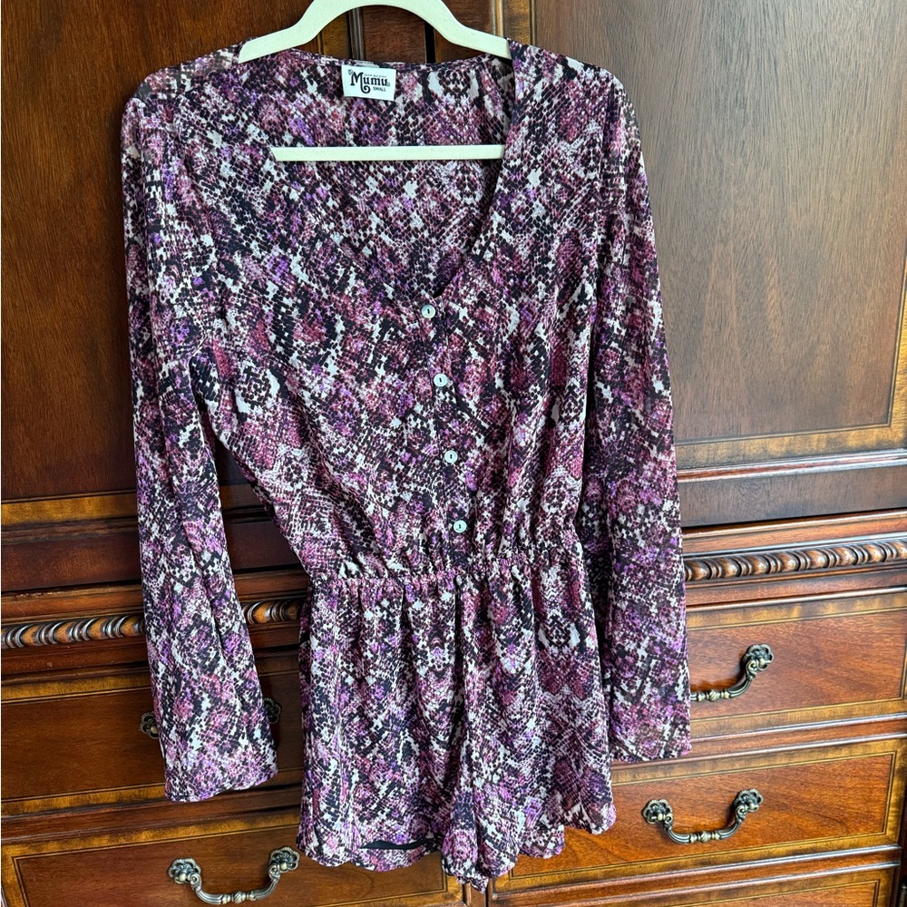Purple Snakeskin Print Button-Up Romper
